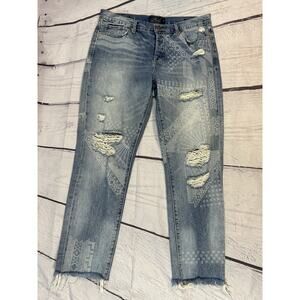 Lucky Brand Sienna Slim Boyfriend Jeans Womens 29 Distressed Tribal Raw Hem